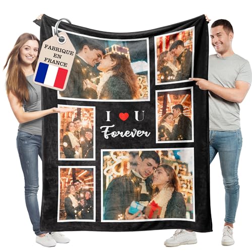 Easycosy Plaid Personnalisé, Couverture Personnalisée Photo et Texte, Cadeau Personnalisé pour Femme, Amoureux, Couple, Meilleure Ami, Famille, Copain, Idées de Cadeaux d'anniversaire