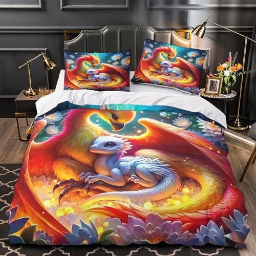 Parure de lit dragon housse de couette 200x200 zippée facile à nettoyer - 4