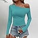 Womens Basic T-Shirts Going Out Tops Tight Slim Fit Cute One Shoulder Long Sleeve Y2k Clothes Fall Fashion Outfits Blue