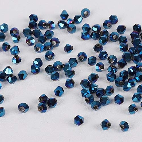 100 Pcs 4mm Rainbow Blue Austria Crystal Bicone Beads – Faceted Glass Spacer Beads for Jewelry Making, Embroidery & DIY Crafts