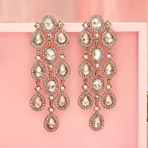 Image of Rubans American Diamond & Crystal Chandelier Earrings Stylish Trendy Jewellery Gift for Women & Girls