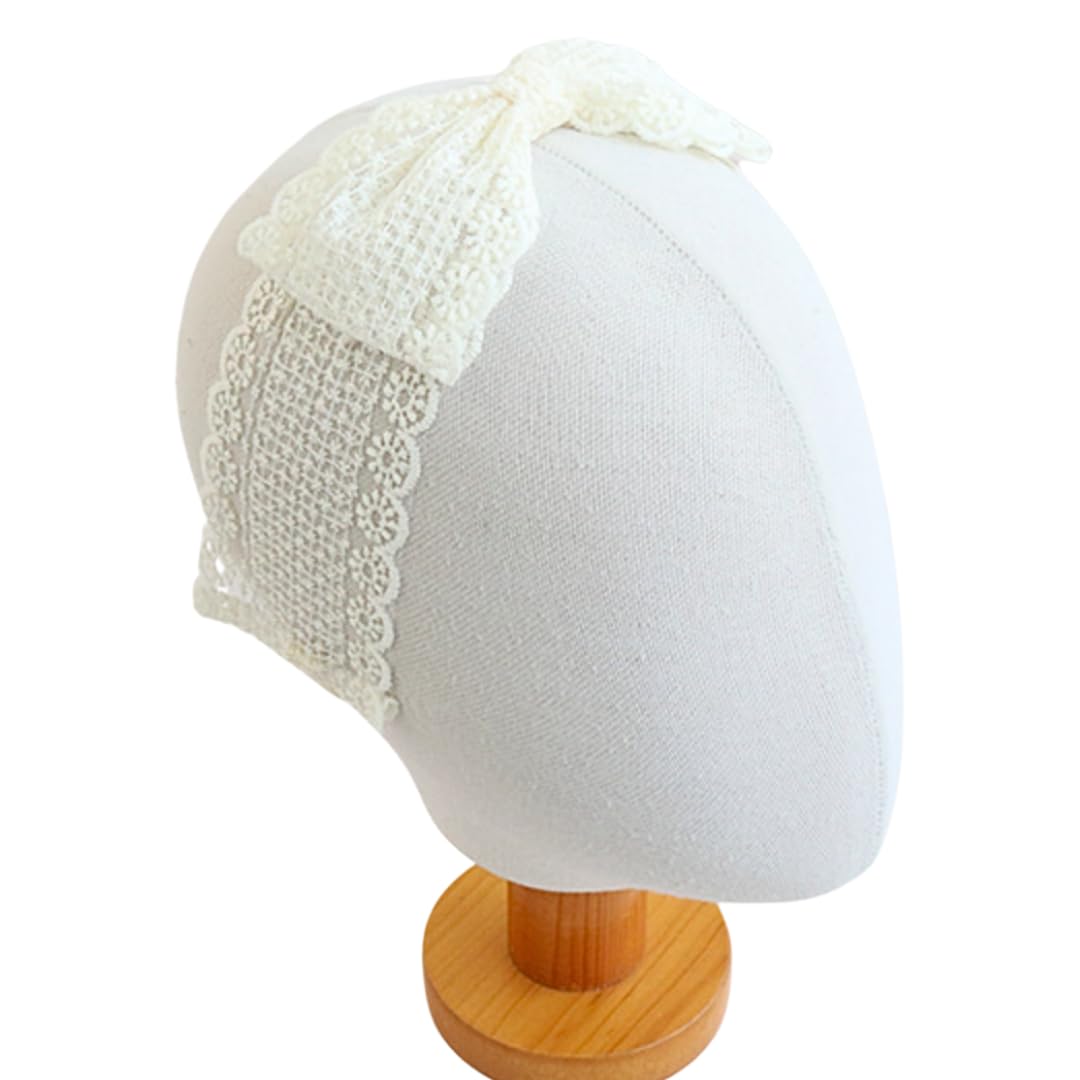 Sunnybow Ivory White Baby Headband with Bow Lace Ribbon for Infants, Soft Stretchy Headband for Newborn and Toddler, Elegant White Bow for Hair, Christening Accessories