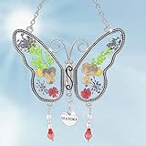 BANBERRY DESIGNS Grandma Butterfly Suncatcher with Pressed Flower Wings Embedded in Glass with Metal Trim - Grandma Heart Charm - Gifts for Grandma - Grandma Gifts