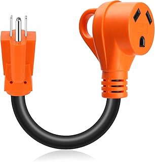 15 Amp to 30 Amp RV Power Adapter Cord, 12" RV Dogbone Pigtail NEMA 5-15P to NEMA TT-30R Female Receptacle Electrical Power Converter Plug with Grip Handle for RV Camper Camper Trailer