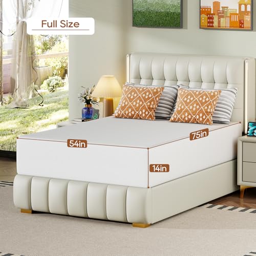Image of FDW 14 Inch Full Mattress, Medium Firm Base Foam, Breathable & Comfortable with Removable Washable Zipper Cover, Bed in a Box, CertiPUR-US Certified, White
