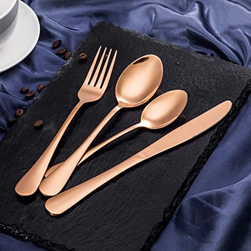 Image of aDai Combo Set of 40 Premium Rose Gold Cutlery - Stainless Steel Luxury Dinnerware Tableware - Round Edge Serving Spoon Fork Knife - Reusable Mirror Finish for Home Kitchen Dining Table and Gift