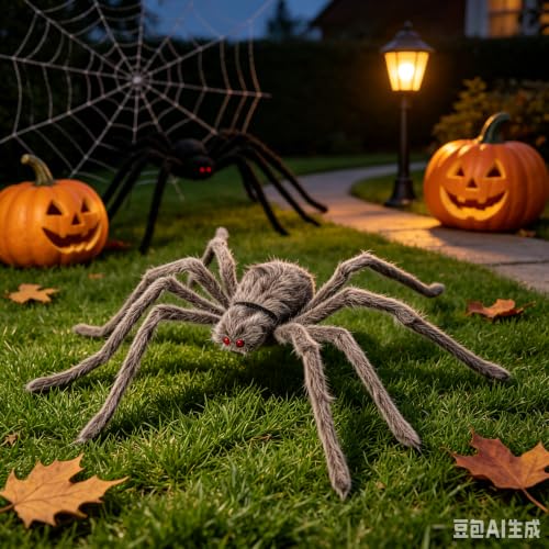 2 Pieces Horror Theme Creepy Giant Halloween Spiders for Outdoor Decor - image 5