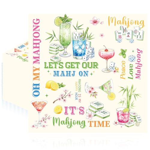 50 Pcs Mahjong Cocktail Napkins, Mahjong Party Beverage Napkins