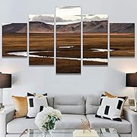 SIGNWIN 5 Panel Canvas Wall Art Valley Rivers for Home Decorations Ready to Hang - 60