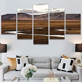 SIGNWIN 5 Panel Canvas Wall Art Valley Rivers...