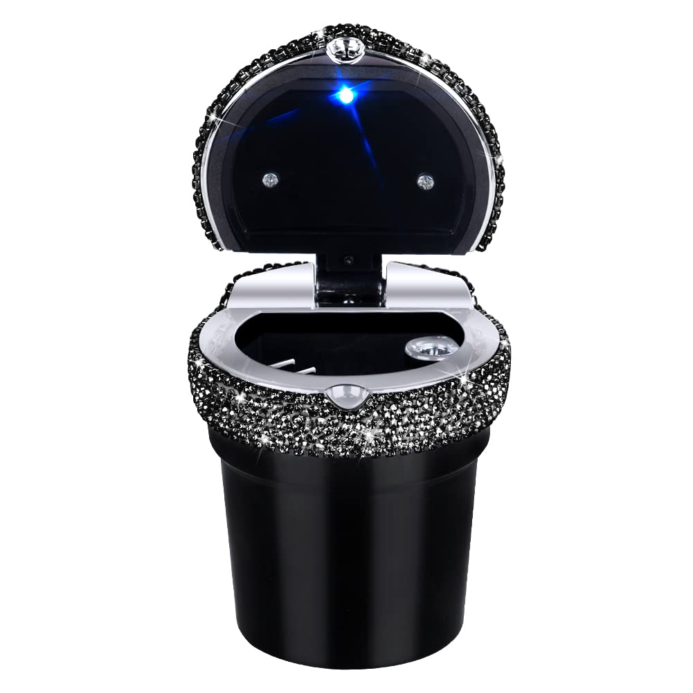Cendrier De Voiture LED Sans Fumée Avec Strass - Indicateur Bleu, Portable Pour Maison/bureau/voiture