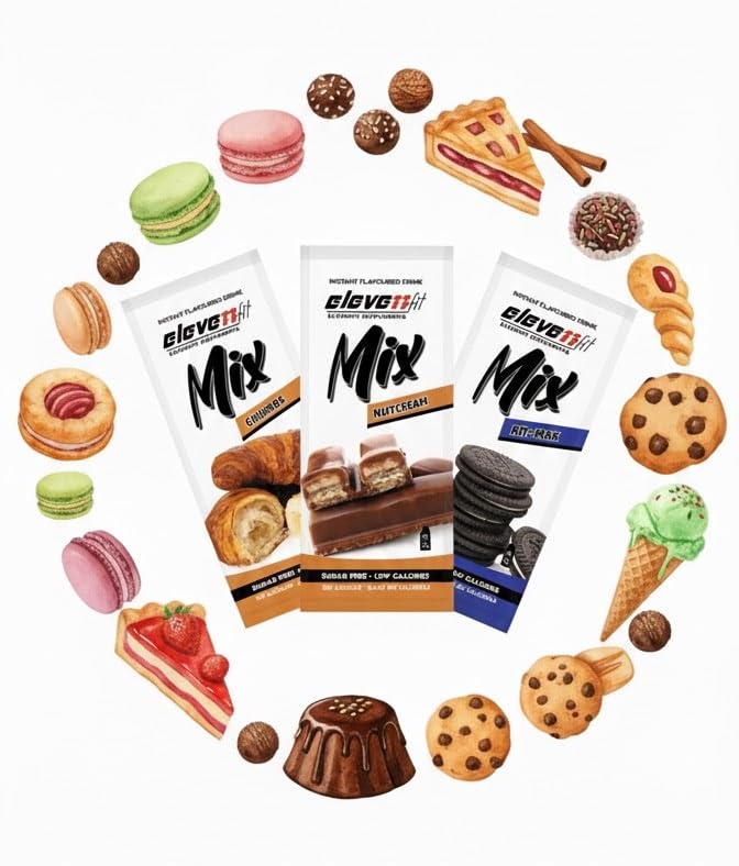 BEBIDAS MIX de ELEVEN FIT, 10 Sobres DULCES Variados SIN AZÚCAR, Bebidas Instantáneas Bajas en Calorías, 9g x 10 Sobres, Sabores para preparar postres, mezclar con leche...