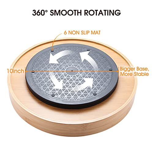 Lazy Susan Organizer 14 Inch, Bamboo Lazy Susan For Table, Kitchen Turntable Organizer With Double Handles, Round Wood Rotating Turntable Spice Organizer For Countertop Cabinet Or Pantry #TOP2