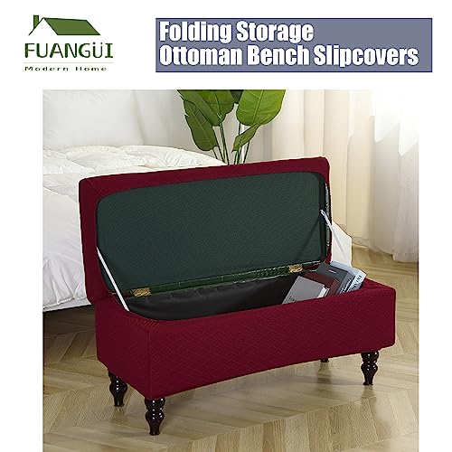 Image of FUANGUI Ottoman Cover Stretch Storage Ottoman Bench Slipcover Printed Folding Storage Bench Ottoman Cover Footrest Stool Slipcover Footstool Protector Cover with Elastic Bottom.Medium
