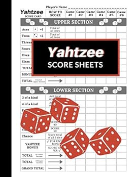 Yahtzee Score Sheets : 100 Pages Yahtzee Score Cards, Game Record Score Keeper Book Pad, Large Print Size 8. 5 X 11 in Yardzee Dice Game
