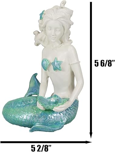 Miniatura 3 de Ebros Gift Nautical Capiz Sirena de cola azul sirena con concha y estrella de mar estatua océano aguamarina princesa costera playa bajo el mar