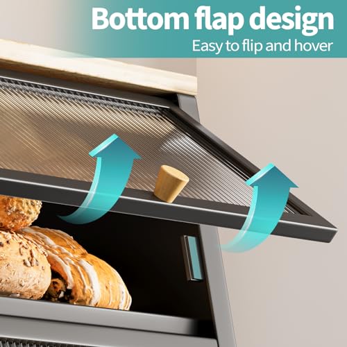 Urackify Two-Layer Large Bread Box, Bread Bins for Kitchen, Black Bread Bin with Stiped Window Door Pancel, Bread Storage with Wood Handle, kitchen Bin Storage with Removable Layer, Black - Cosy Home Interiors Urackify Two-Layer Large Bread Box, Bread Bins for Kitchen, Black Bread Bin with Stiped Window Door Pancel, Bread Storage with Wood Handle, kitchen Bin Storage with Removable Layer, Black - Image 2