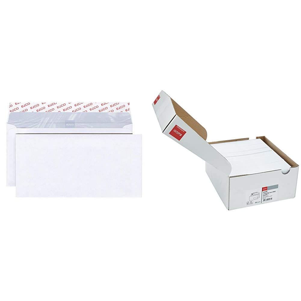 Elco 60281 Boite de 500 enveloppes sans fenêtre Format DL Blanc & 60296 Enveloppe avec fenêtre Format DL Blanc - Lot de 500