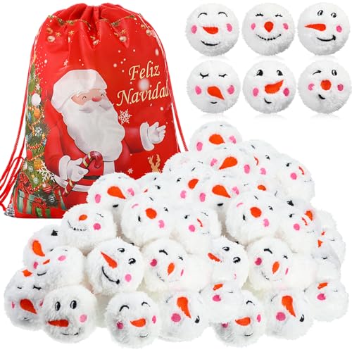 Zhanmai 30 Pcs Fake Snowball Winter Snow Ball Toss Game for Fights Artificial Plush Soft Stuffed Snowman Face Balls for Indoor Outdoor Game Decorations(2 Inches, Cute)