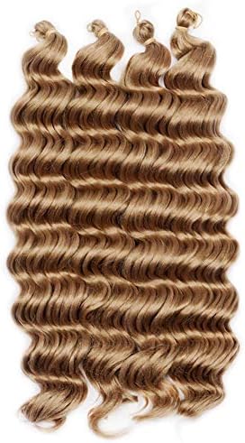 Ocean Wave Synthetic Braiding Hair 4 Bundles Andromeda Blonde Deep Ripple Crochet Braids Fiber Hair Extensions with 1 Free Crochet (20 inch, 27#)
