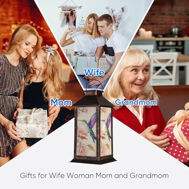 Homemory Hanging Solar Lanterns Outdoor Waterproof, Solar Hummingbird Lights with LED Flickering Flameless Candles, Gifts for Women Mom, Outside Lantern Decoration Garden,Yard,Patio,Lawn