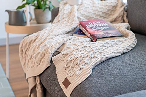 100% Organic Cotton – Gots Certified | Knit Throw Blanket | Couch And Bed Throw Blankets | Knitted Throws | Adult Cable Knit (60 X 50 In, Ivory) #TOP2