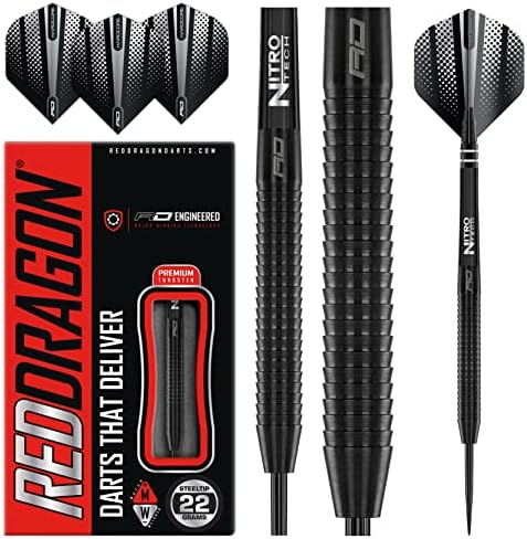 RED DRAGON Razor Edge Black 22g Tungsten Darts with Flights and Stems