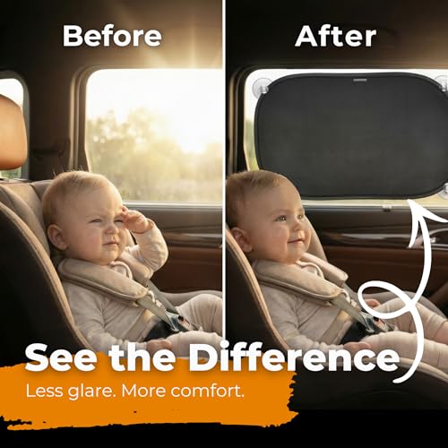Image of CARAMAZ Sun Protection Car Baby with UV Protection, Reach Certified - Opti-Dark - GSM100+ Including Suction Cup - Blackout 51 x 31 cm, Pack of 2