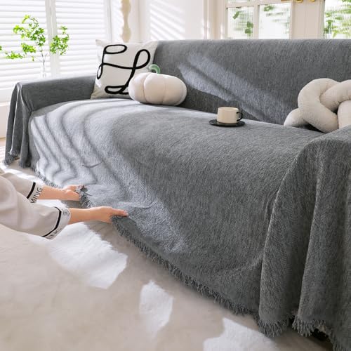 ソファカバー 180*180cm 厚手・色織り マルチカバー 柔らかい おしゃれ ブランケットフリンジ付き 高密度 長持ちソファスロー 北欧風・通気性 ふんわり肌ざわり・洗濯機対応 ソファーベッドカバー リビング用・ソファ用