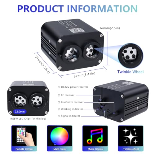 Image of Starlight Headliner Kit,Twinkle + Music Sync Dual Color Fiber Optic Star Ceiling Lights with APP Remote Control, RGBW Star Lights for Car /Home Ceiling Decor, 400pcs 9.8ft