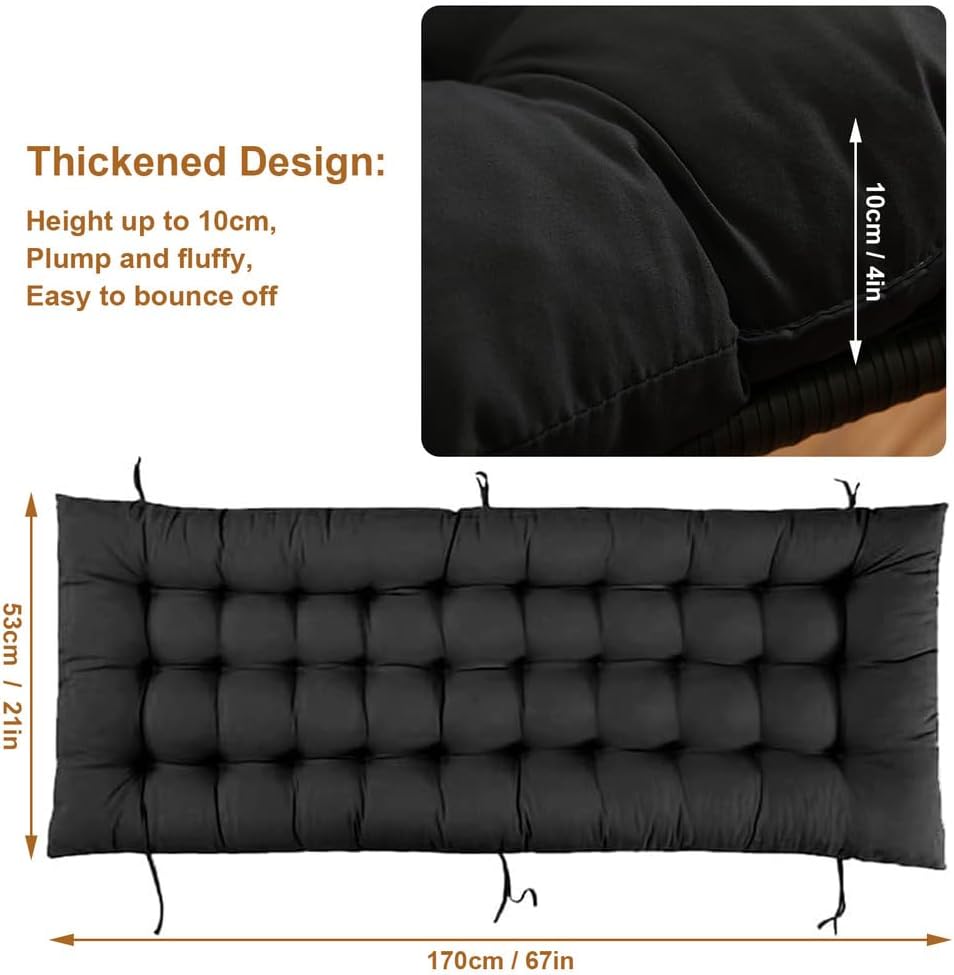 Black Polyester Chaise Lounger Cushion for Outdoor Recliners