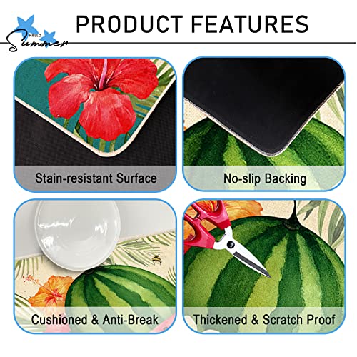 Tailus Summer Watermelon Tropical Decorative Kitchen Rugs Set Of 2, Hibiscus Frangipani Flower Kitchen Mat Hawaii Palm Leaf Floor Mat, Sweet Home Kitchen Decorations 17X29 And 17X47 Inch #TOP2