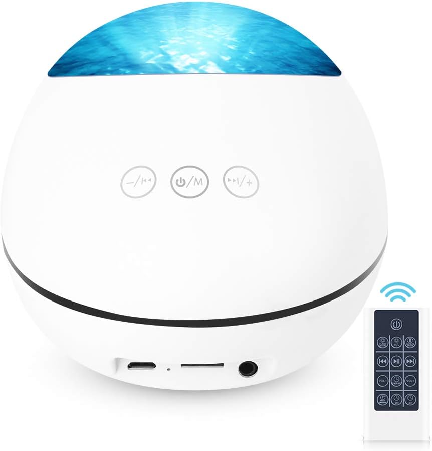 Semlos Lucky Stone Remote Control Projection Lamp 8 Light Modes, Night Light with Bluetooth Speaker, Romantic Ocean Wave Projector Light with TF Card Slot, Music Player, Timing Function, USB Powered