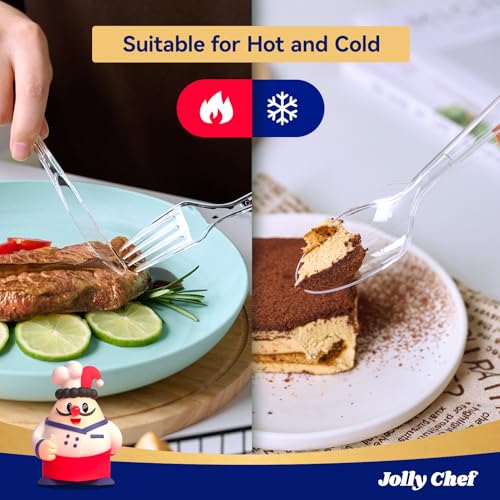 JOLLY CHEF 360 Count Heavy Duty Clear Plastic Silverware-180 Forks, 120 Spoons, 60 Knives, Heat Resistant Disposable Utensils Set, Clear Plastic Cutlery Set for Parties, Events, Everyday Use - Image 4