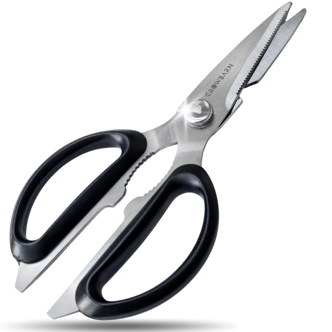 Crowbarn Silver Firm Grip Kitchen Scissor - Heavy Duty Multipurpose Cooking Scissors For Kitchen Use Food Meat Poultry Chicken Pizza