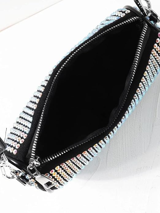 Image of Mini Allover Rhinestone Exotic Decor Bag with Detacheable Shoulder Strap Crossbody Broad Sling Belt with Coin Purse for Girls & Women