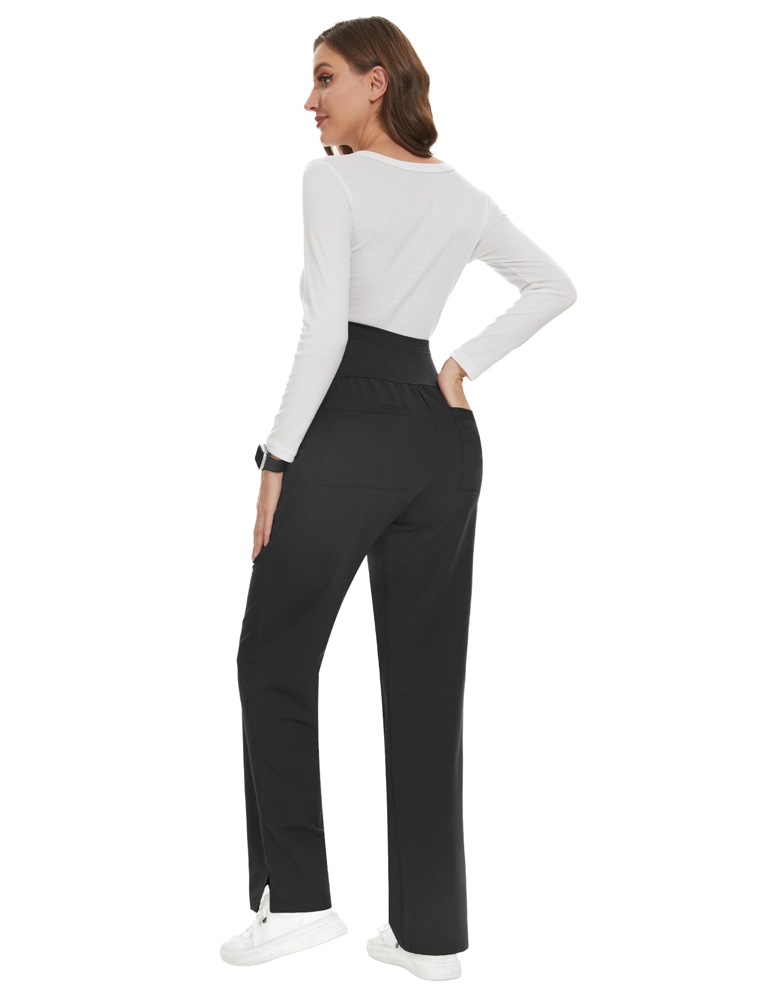 POSHGLAM Damen Umstandshose für Arbeit zum Überziehen, dehnbar, bequem, schmal, gerades Bein, knöchelhoch