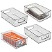 mDesign Stackable Plastic Home Office Storage Organizer Container with Handles for Cabinets, Drawers, Desks, Workspace - BPA Free - for Pencils, Highlighters, Notebooks - 6" Wide, 4 Pack - Smoke Gray