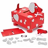 4E's Novelty DIY Valentines Mailbox for Kids - Valentines Day Card Box Craft Kit - DIY Dog Mailbox with Foam Stickers - School Mailbox Classroom Exchange for Boys Girls