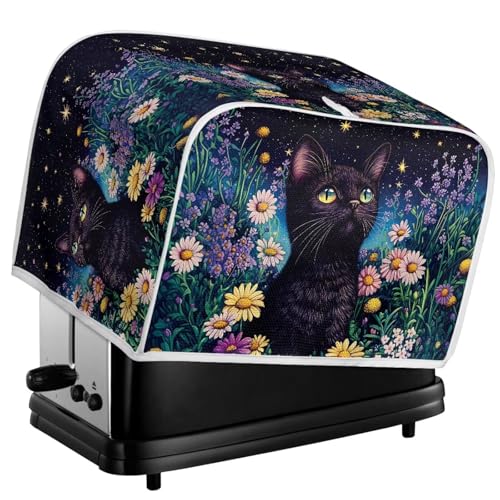 Image of Talayituse Cat Daisy Star Print Toaster Cover 4 Slice Wide Slot, Lightweight Bread Maker Cover Dust Protection Washable Appliance Bag, M