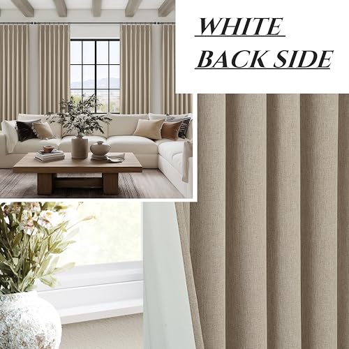 Image of 100% Blackout Viral Curtains 84 Inch Length 2 Panels Set Farmhouse Style for Bedroom Windows /Living Room Thermal Insulated Neutral Drapes Linen Blend Dark GreyBeige 7ft Long Pinch Pleated with Hooks