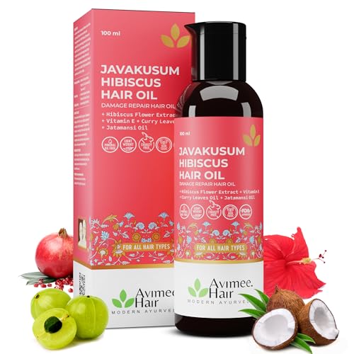 Image of Avimee Herbal Javakusum Hibiscus Hair Oil | For Soft & Silky Texture | Loaded with Vitamin C, Flavonoids, Amino Acids, Mucilage Fiber, and Antioxidants | 100 mL | Pack of 2