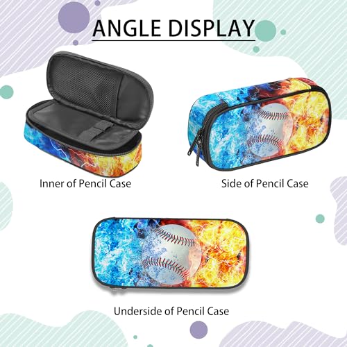 Image of Baseball Pencil Case for Boys, Large Capacity Pencil Pouch for Kids, Back to School Pencils Box Pen Bag with Zipper, Cool Pen Case Stationery Organizer for Middle Elementary School - Fire