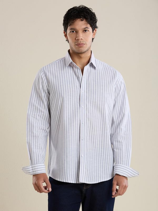 Image of Mark & Albert Mens Striped Linen Casual Shirt | Full Sleeves Mens Shirts | Stylish Shirt for Men