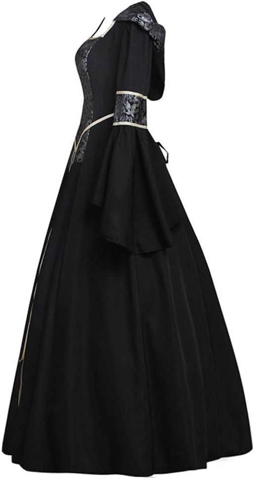 CosplayDiy Women's Medieval Gothic Witch Vampire Dress Medieval Hooded Fancy Dress Costume - Image 3