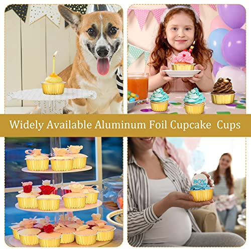 Jinei 100 Pcs Aluminum Foil Baking Cups With Lids 3.5Oz 4.5Oz 8Oz 3 Sizes Cake Cups With Lids Disposable Ramekins Muffin Cupcake Foil Liners Dessert Containers For Party Birthday Wedding #TOP6