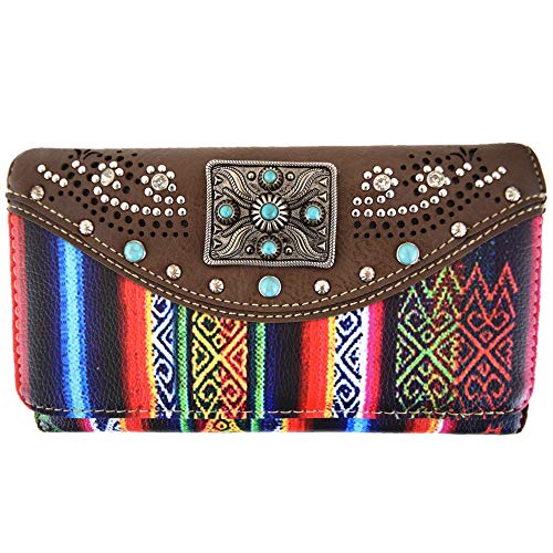Western Style Native Rhinestone Women CrossBody Blocking Wristlet Wallet