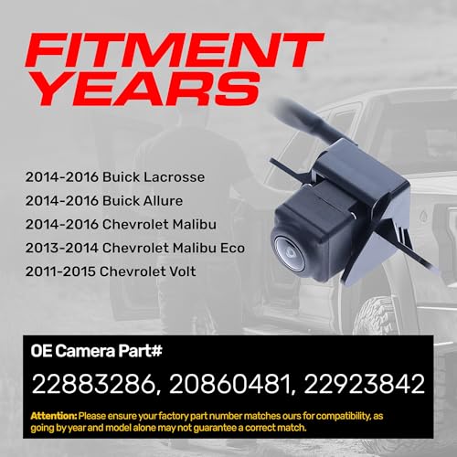 Image of Master Tailgaters Replacement for Buick Lacrosse, Allure (2014-2016) / Chevrolet Malibu (2014-2016), Malibu Eco (2013-2014), Volt (2011-2015) Backup Camera OE Part # 22883286, 20860481, 22923842