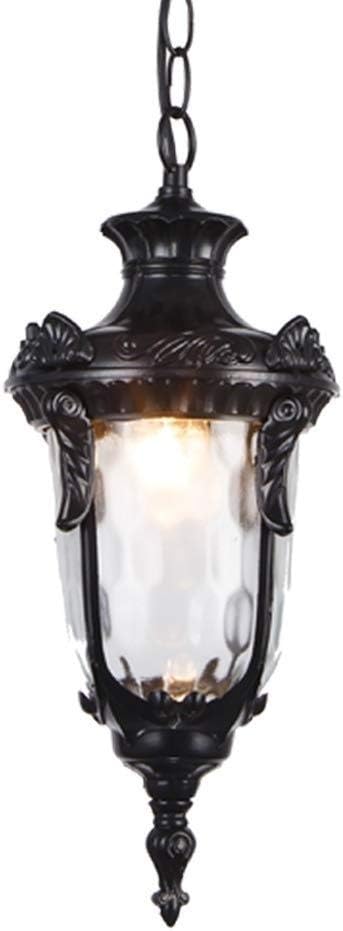 Black Exterior Hanging Porch Lantern Light Outdoor Lighting Waterproof Ceiling Lamp Aluminum Glass Hanging Chandelier Droplight Decor Porch Courtyard E27 Flush Mount Light (Color : 28 * 5/16 * 37Cm