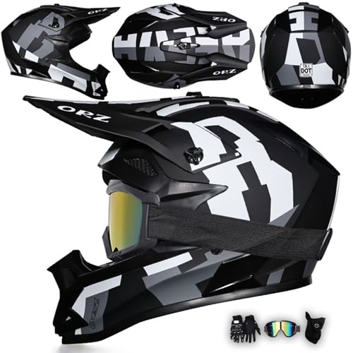 MODRYER Motocross Helm Fullface Downhill Motorradhelm Mit Brille Handschuhe Maske, Kinder Erwachsene MTB Helm Enduro Integralhelm ATV Quad BMX MTB Helmet Für Damen Herren,B-M